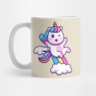 Cute Unicorn Sliding On Rainbow Mug